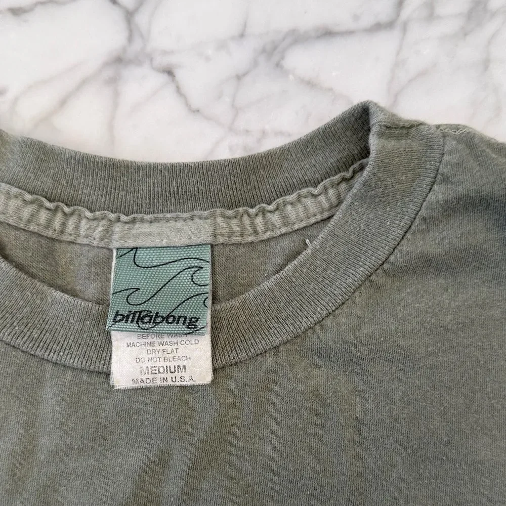 Vintage Billabong made in USA Kids Palm Tree Graphic Tee Green Youth M